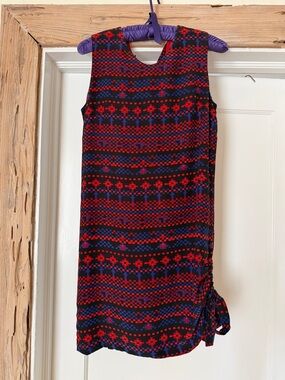 Vintage Royal Blue, Black and Red Geometric Mini Dress